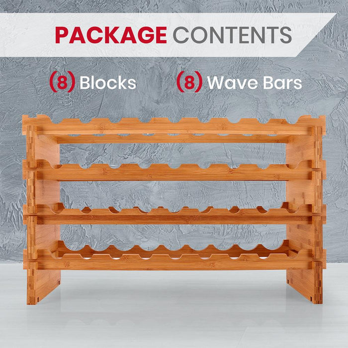 Stackable Wine Storage Rack - Wine Rack With 36 Bottle Slots, 4-Tier Modular Wine Display Shelves