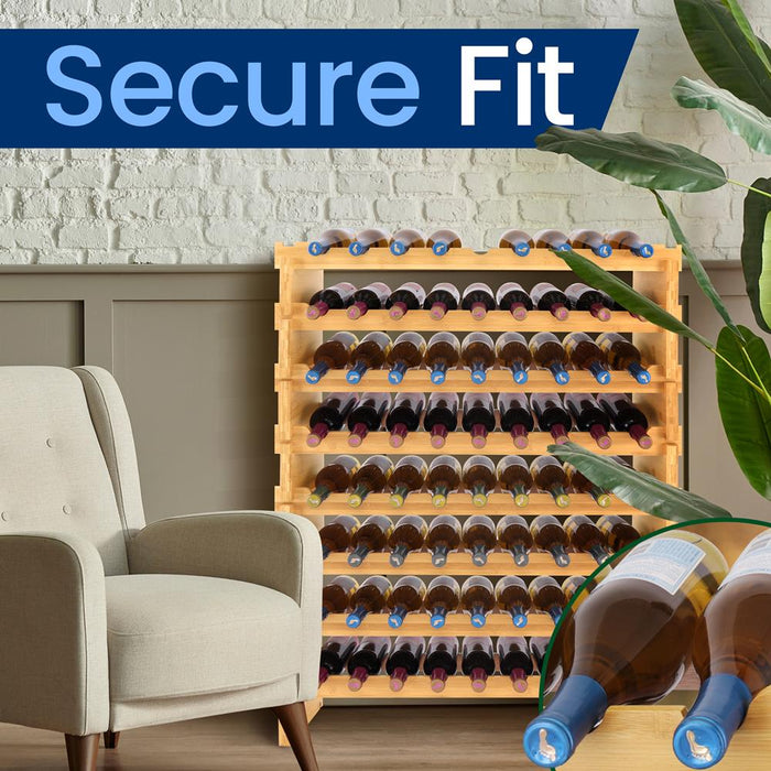 Stackable Wine Rack 72-Bottle Capacity Bamboo Modular Display Shelf