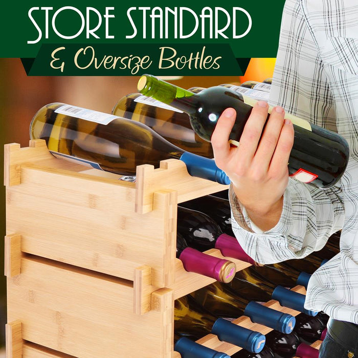 Stackable Wine Storage Rack - Wine Rack With 72 Bottle Slots, 8-Tier Modular Wine Display Shelves