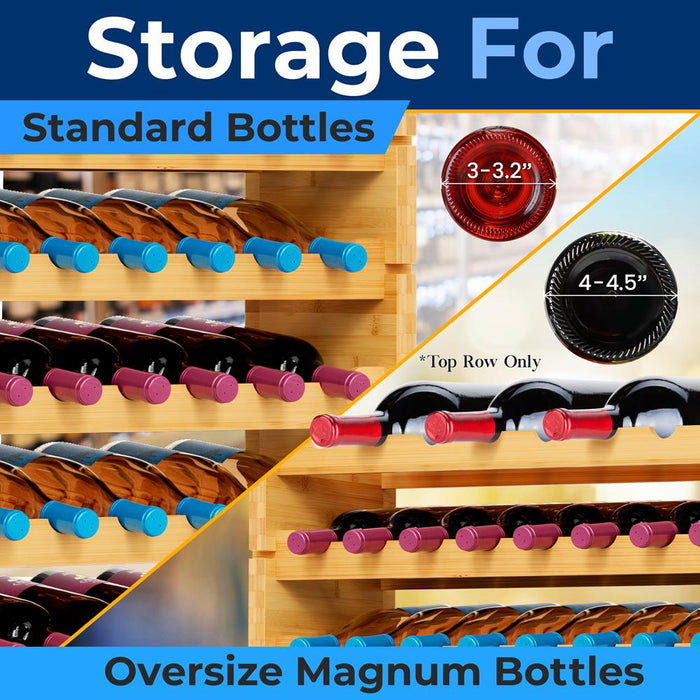 Stackable Wine Rack 72-Bottle Capacity Bamboo Modular Display Shelf