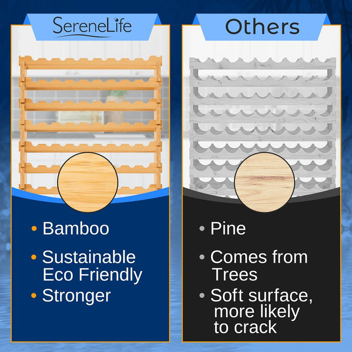 Stackable Wine Rack 72-Bottle Capacity Bamboo Modular Display Shelf