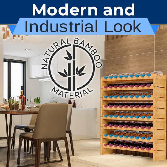 Stackable Wine Rack 72-Bottle Capacity Bamboo Modular Display Shelf