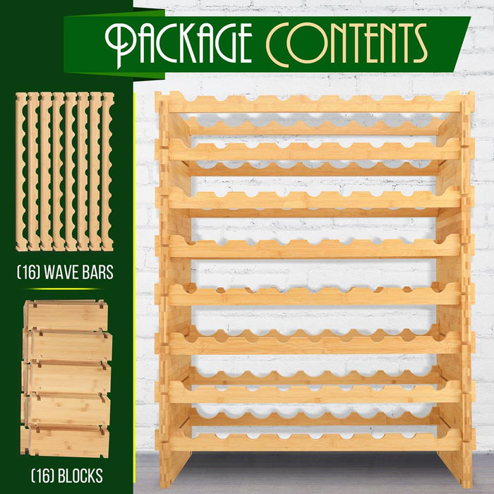 Stackable Wine Storage Rack - Wine Rack With 72 Bottle Slots, 8-Tier Modular Wine Display Shelves