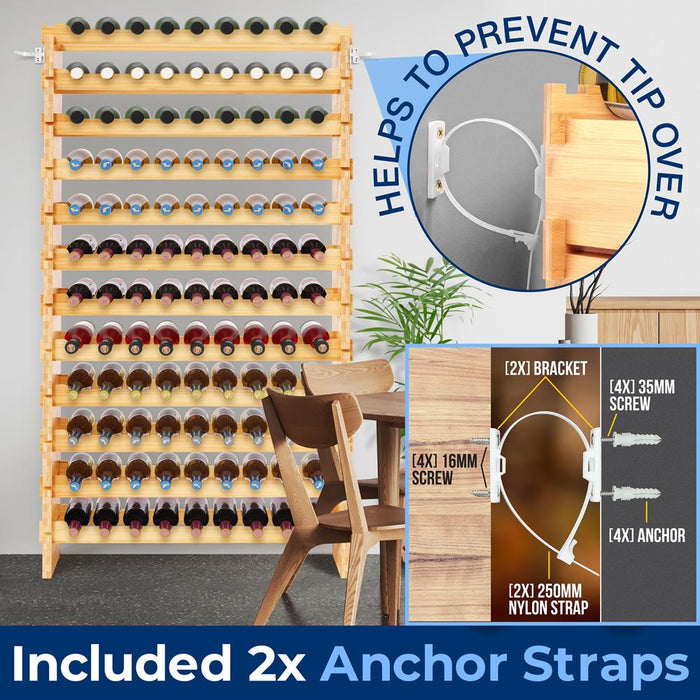 12 Tier Wine Shelf - Strong Frame Solid Bamboo For 108 Bottle Wine Capacity (Color)