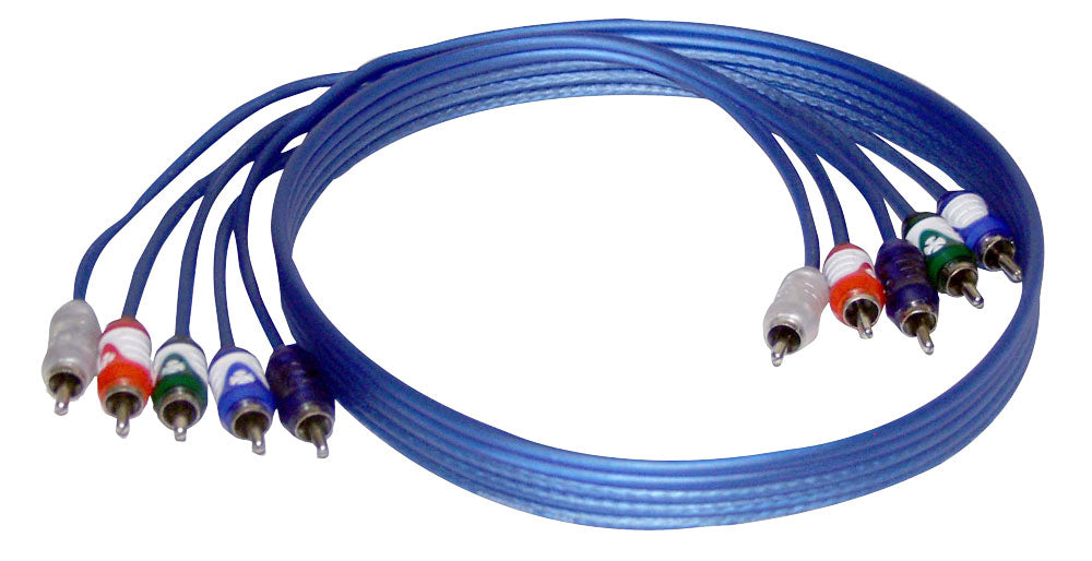 3' Foot Hd 24K Gold Plated 5 Terminal Blue/Silver Component Rca Cable