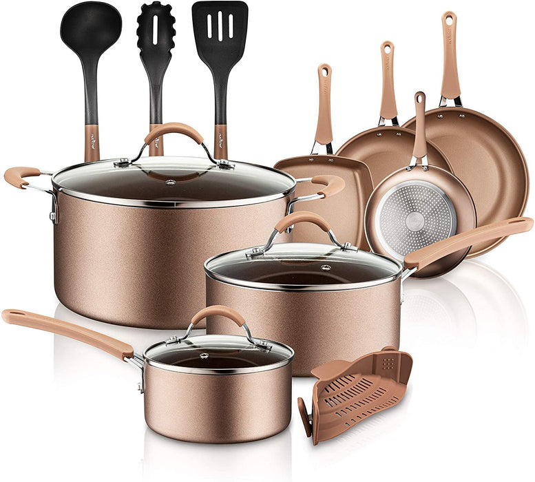 14-Piece Nonstick Cookware Set, Even Heat, Golden