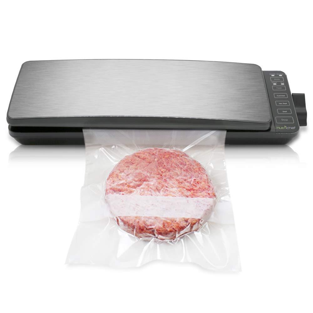  Automatic Food Vacuum Sealer System - 110W Sealed Meat Packing  Sealing Preservation Sous Vide Machine w/ 2 Seal Modes, Saver Vac Roll  Bags, Vacuum Air Hose - NutriChef PKVS35STS (Stainless Steel)